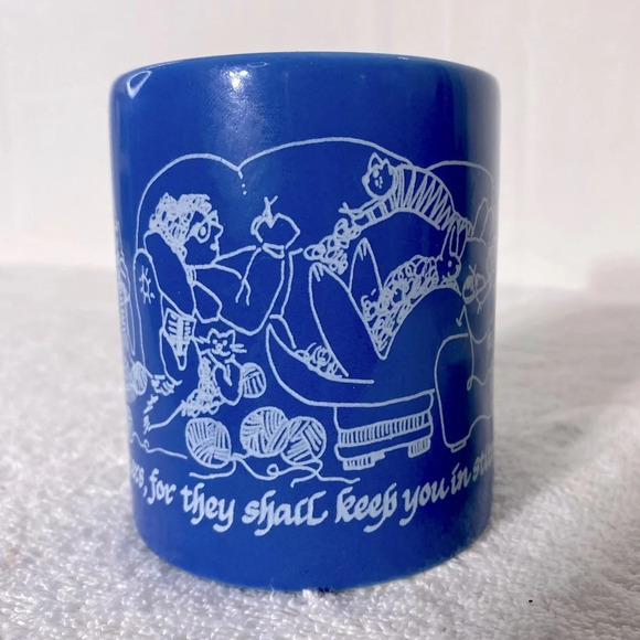 Vintage Blue Blessed Are The Knitters For They Shall Keep You In Stitches Mug - Picture 3 of 11
